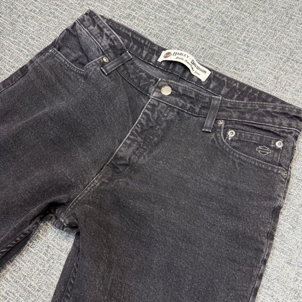 Harley Davidson Womens Jeans Size 12 Black Bootcut Faded Denim Biker